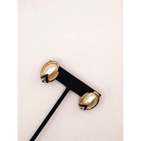 VTG Pierre Balmain signed Balmain Paris GP Stud earrings faux pearl rhinestone - Picture 5 of 6